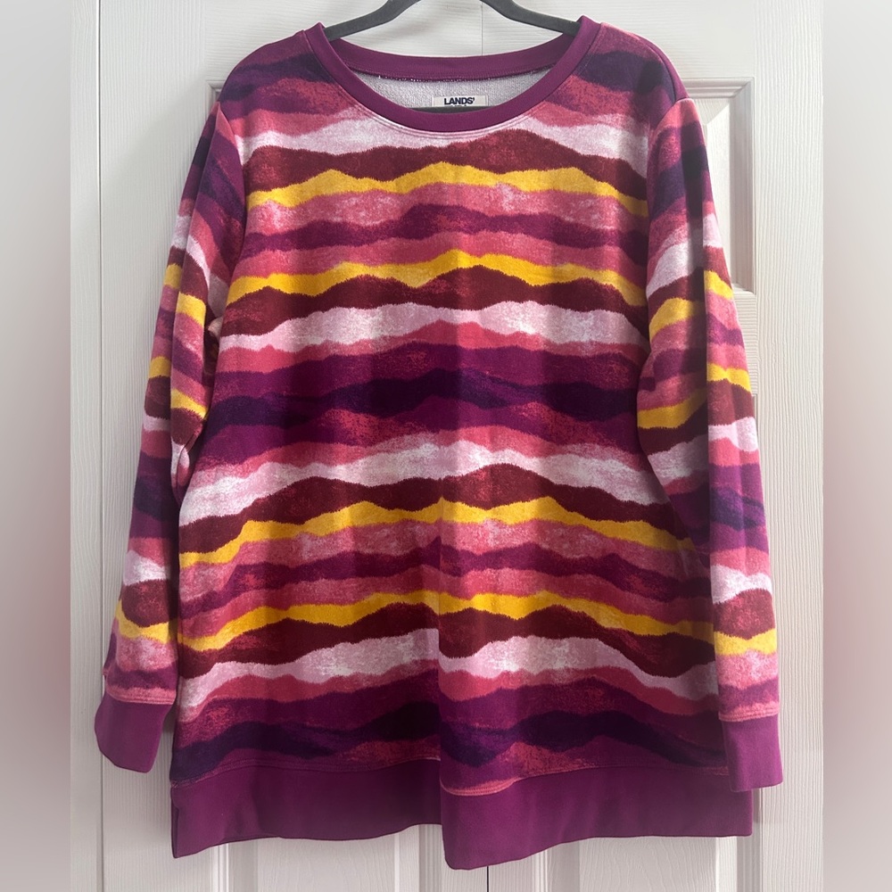 Lands' End Sweatshirt Women's Size 1X (16W-18W) Purple Yellow Serious Sweats